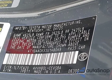 2025 Toyota Camry Se из США, поврежденный, VIN 4T1DAACKXSU148049